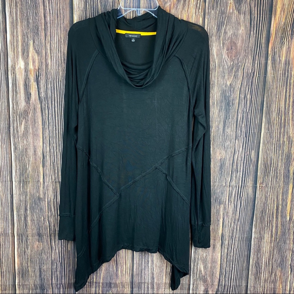 Verve Ami Asymmetrical Long Sleeve Top Black Med